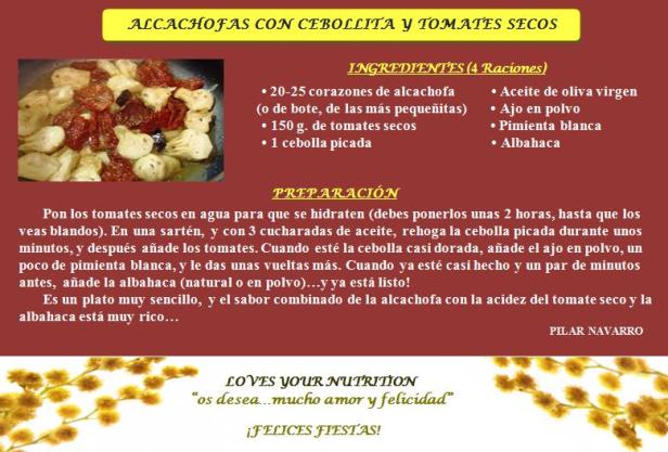 alcachofas con cebollita y tomates secos