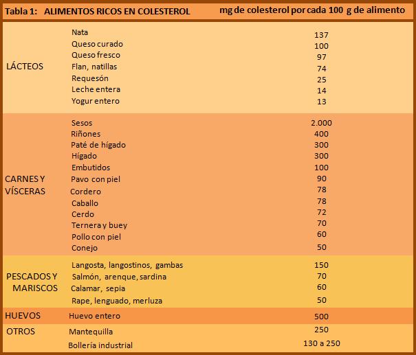 alimentos ricos colesterol